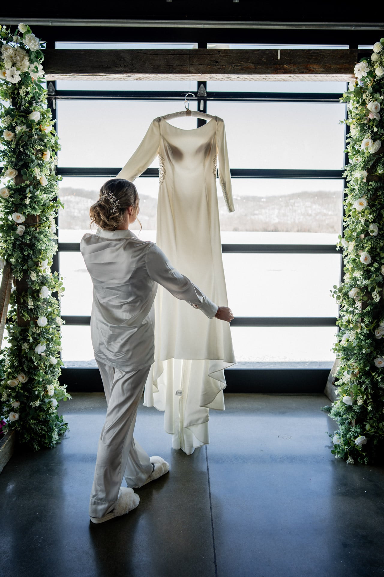 Bride and groom sharing a first look at golden hour