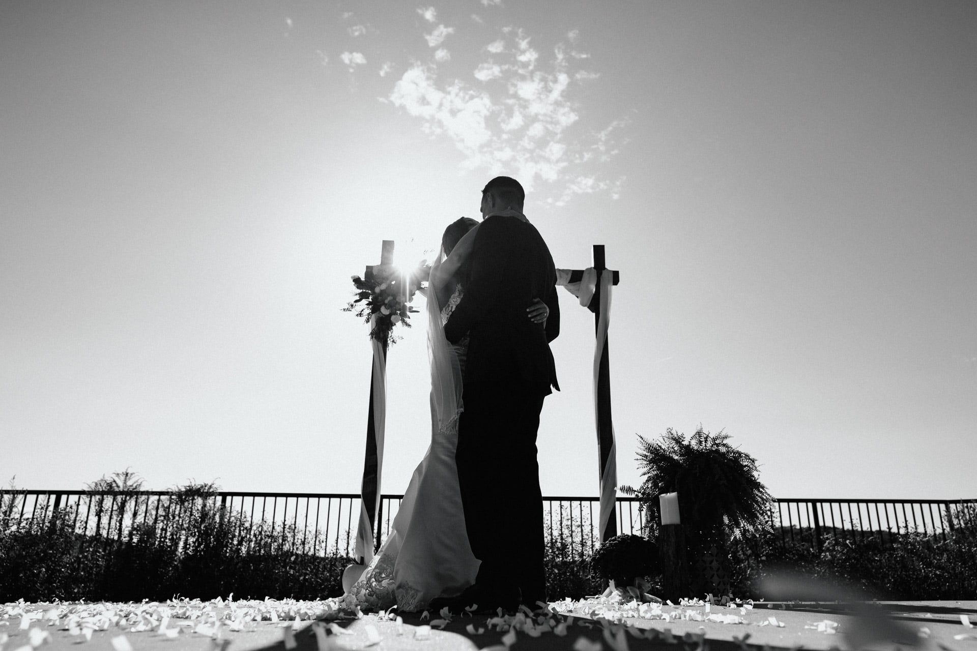 St. Louis couple photographed at golden hour on their wedding day
