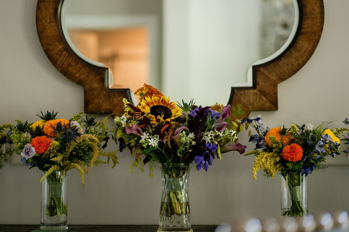 Wedding bouquets arranged on a table