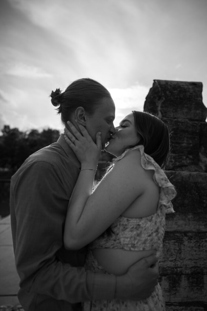 Tower Grove Park Engagement Session kiss by the ruins