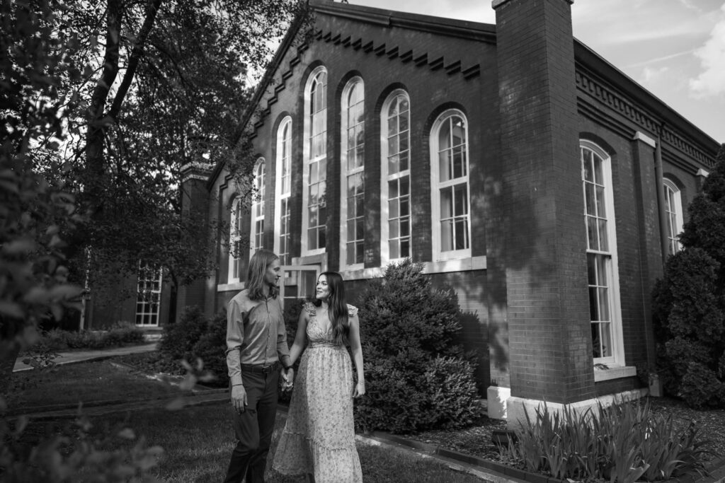 Tower Grove Park Engagement Session black-and-white image by Piper Piper palm house