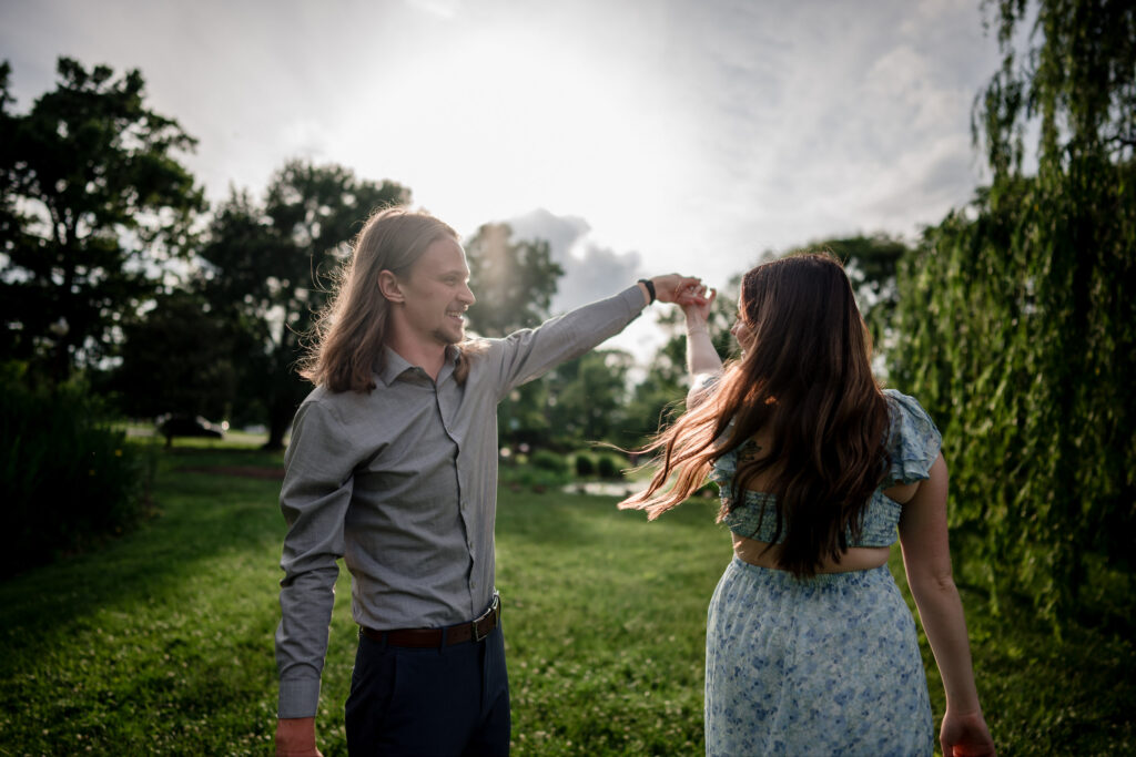 Tower Grove Park Engagement Session Sunset dance