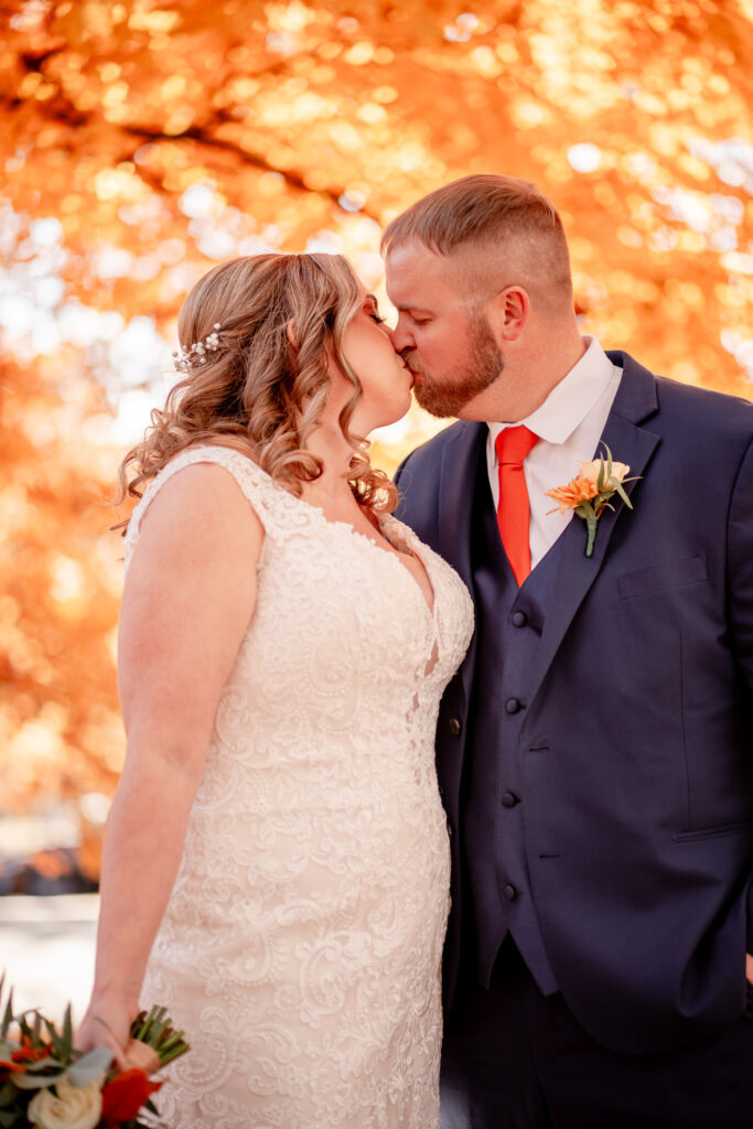 Fall colors bride and groom